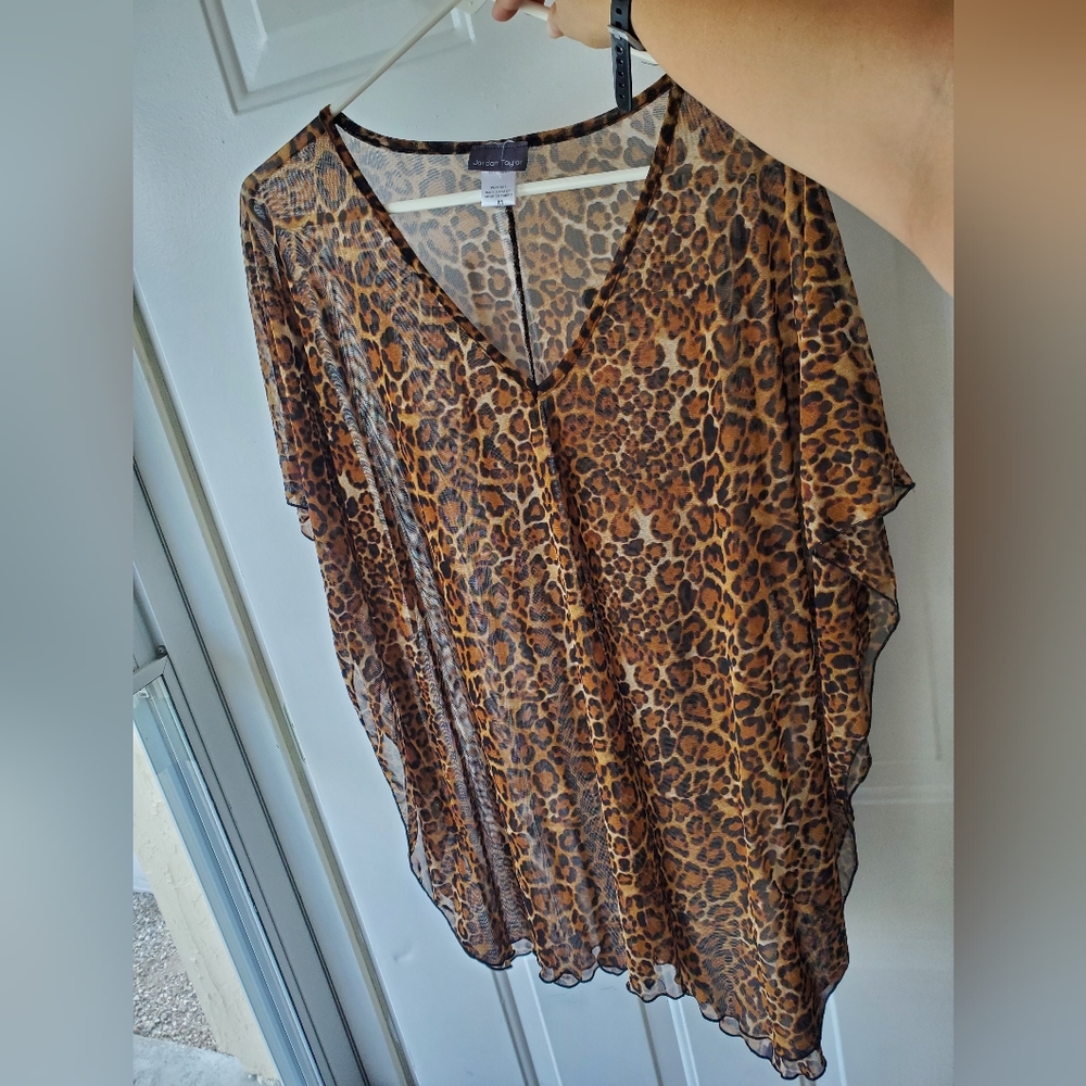 Jordan Taylor Leopord Print V-Neck Caftan Bathing‎ Suit Cover-up